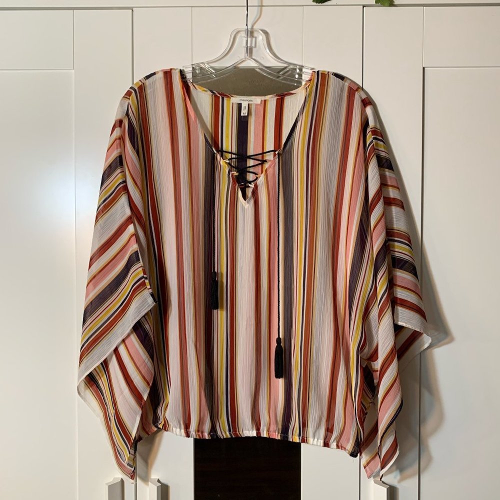 Multicolored Striped Long Bell Sleeve Blouse!